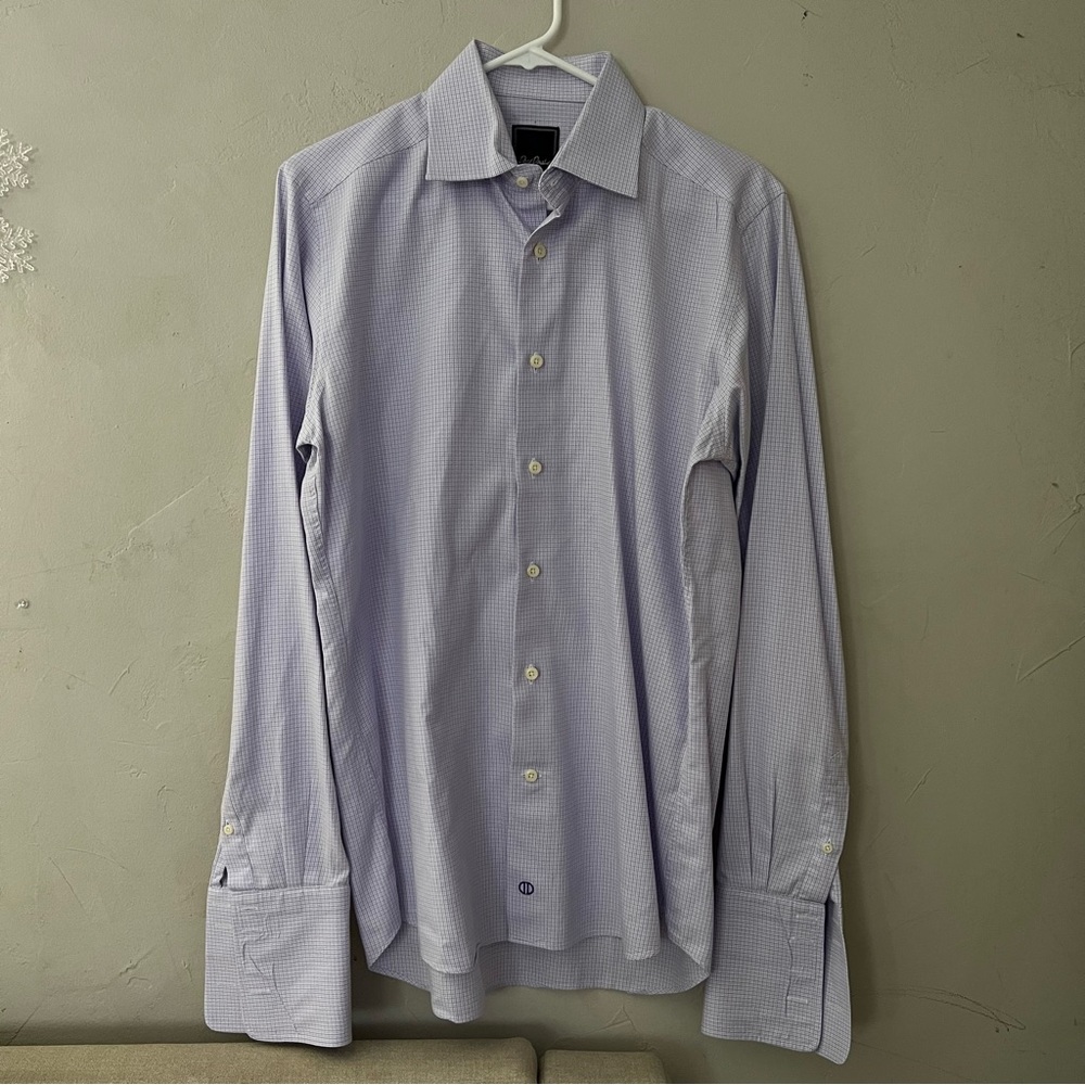 David Donahue Men's  Shirt Purple/White Plaid Cotton Size S